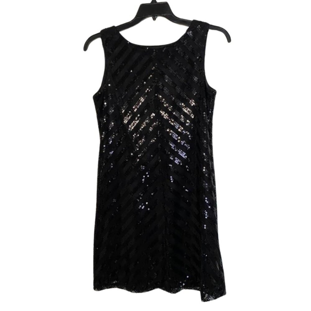 AGB Black Sequin Chevron Mini Dress Sleeveless Size 6 Party Cocktail Sparkle - Picture 2 of 15